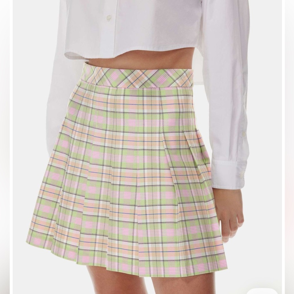 NWT Aritzia Sunday Best Olive lime/fuchsia pleated skirt